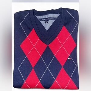 Tommy Hilfiger Men's V-Neck Sweater in Navy and Red